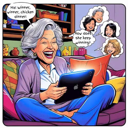 An older adult playing a multiplayer game on a tablet, demonstrating that all ages can make friendships through gaming.