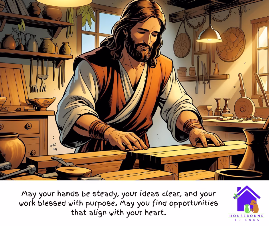 Cartoon image of Jesus the carpenter as an example of a home business